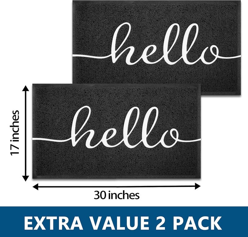 EARTHALL Door Mat 2-Pack Outside Inside Hello Doormat 30"x17.5" Durable Floor Mat Non Slip Mat Ultra Absorb Mud Easy Clean Front Doormat for Garage, Entryway, Patio, High Traffic Areas, Black - Image 2